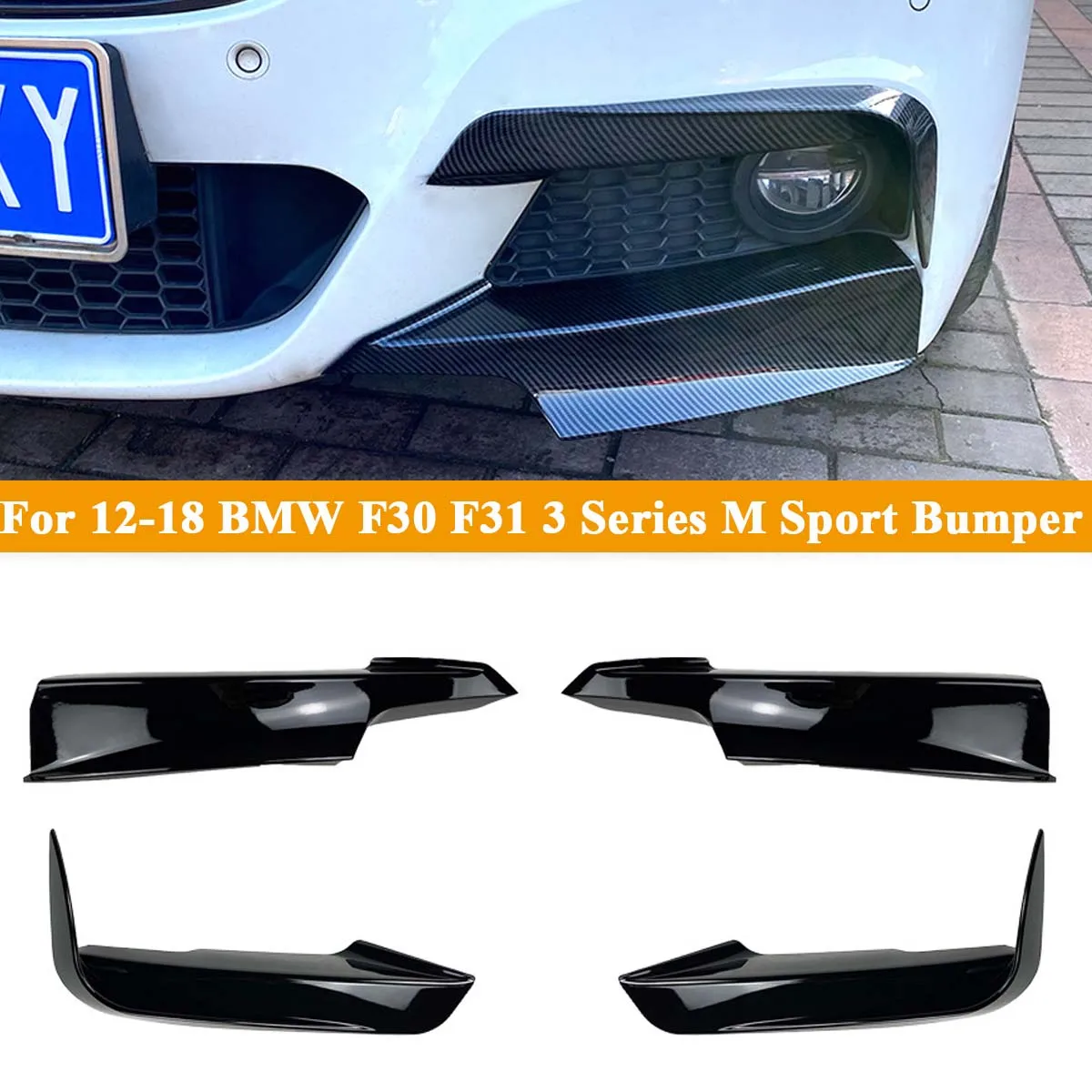 For BMW 3 Series F30 F31 M Sport Front Bumper Splitter Fog Lamp Cover Trim Flap Canards Body Kit 2012-2019 Car Accessories Black