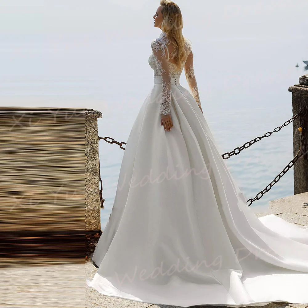 Generosos vestidos De novia De línea A para mujer, Apliques De encaje, vestidos De novia sexis con cuello en V, manga larga, Vestido De novia personalizado De princesa