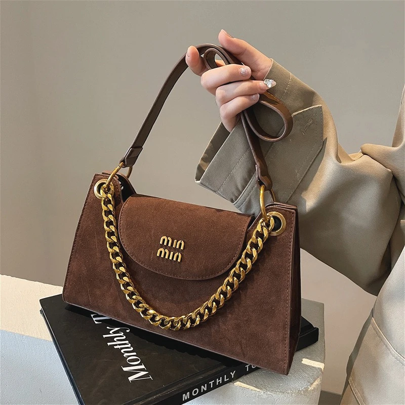 

Квадратная сумка с матовым ремешком и цепочкой для женщин, винтажная универсальная сумка через плечо и через плечо, модная сумка подмышками