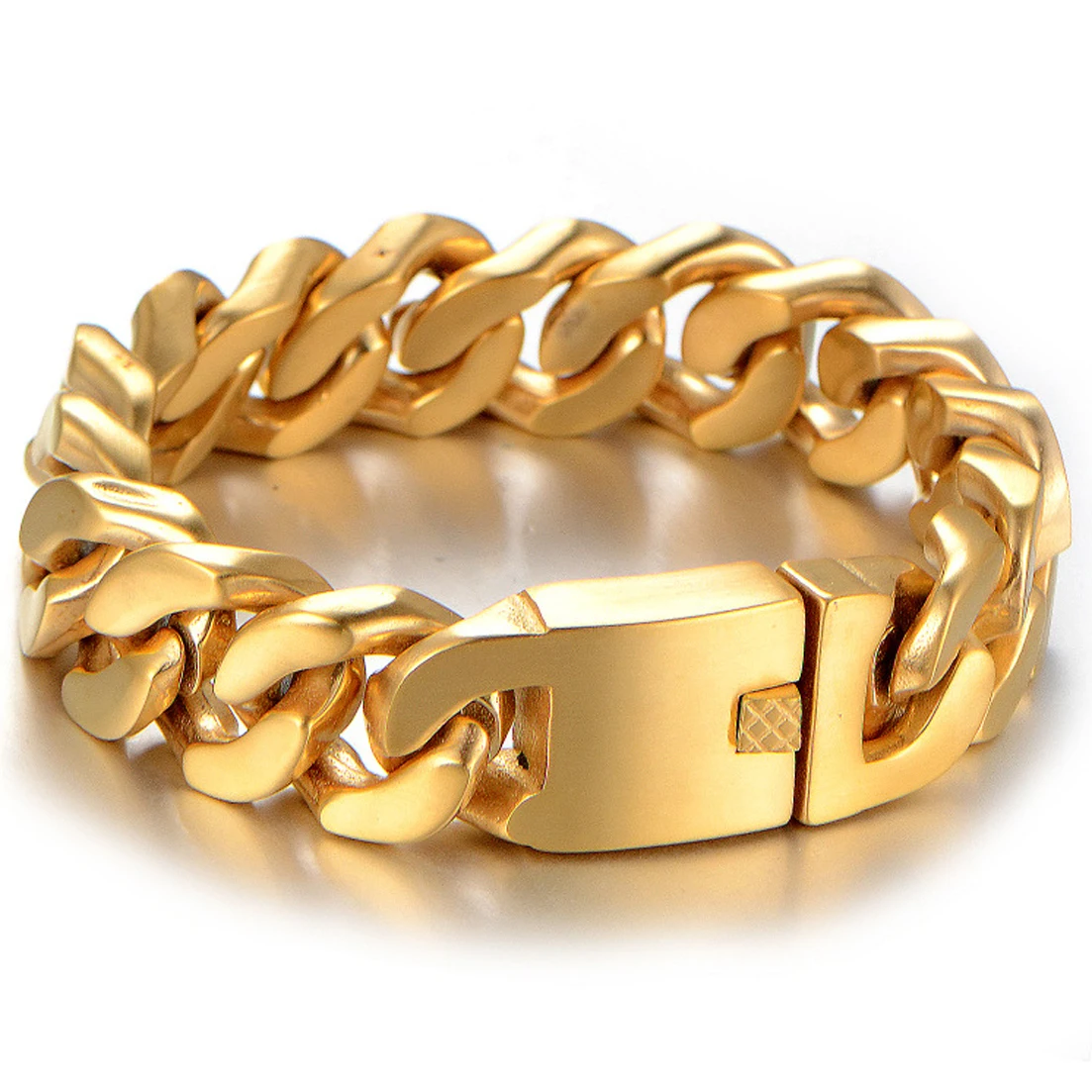 

Charming 316L Stainless Steel 20mm Wide 9" Gold Color Cuban Curb Link Chain Men Boys Bracelet Bangle Brushed Jewelry