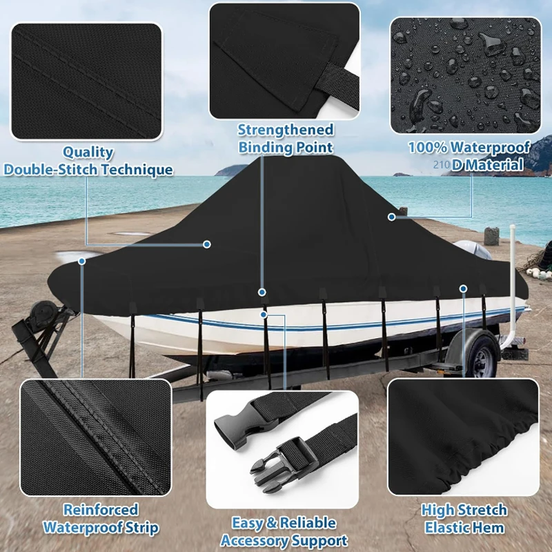 Zentrale Steuerung Bootsabdeckung, 210D Hochleistungs-Marinequalität Wasserdichte und Reißfeste Bootsabdeckung, Geeignet für Schwarze Boote – Detail 6