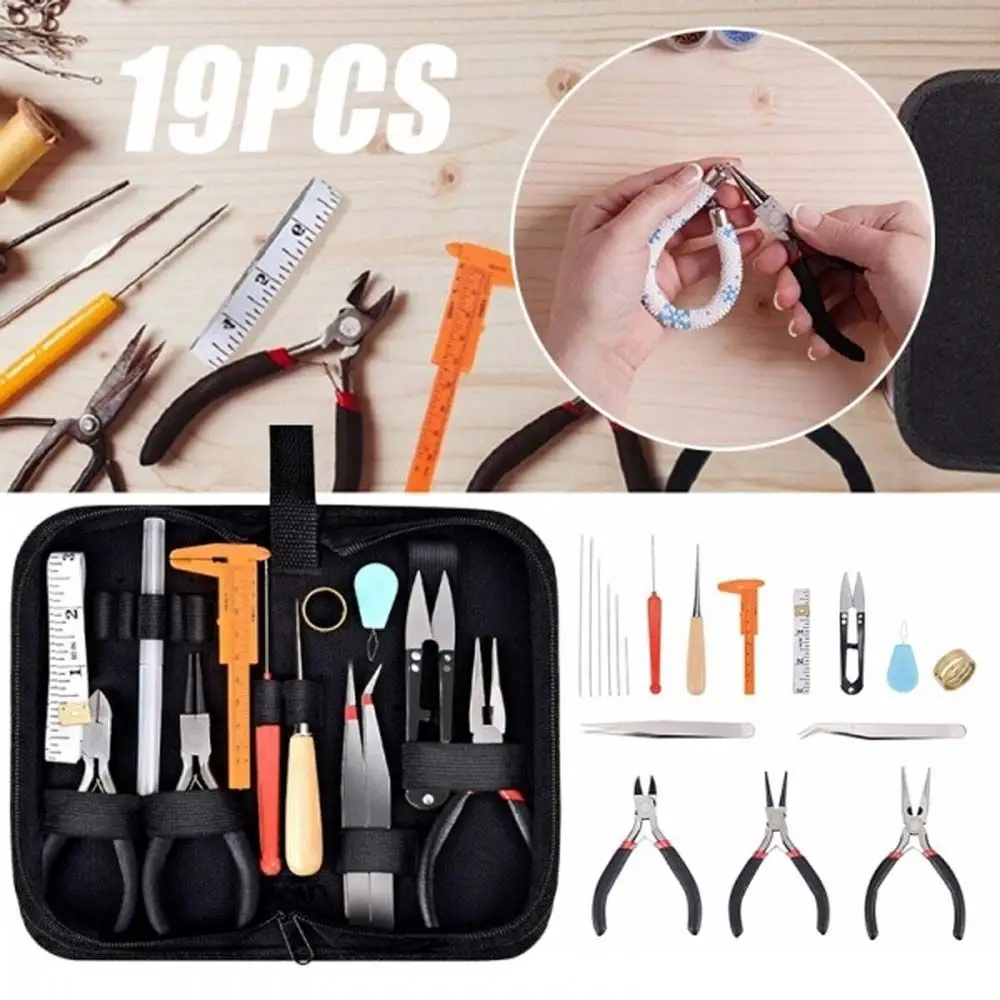 19Pcs Useful Casting Craft Accessories Black Bag Pliers Supplies Jewelry Repair Tools Set Jewelry Making Kit Jewelry Findings