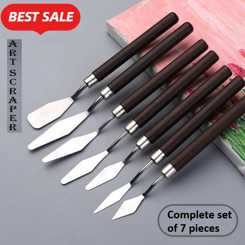 

Набор из 7 художественных шпателей-ножей – из нержавеющей стали и дерева, для акварели, масляной живописи, гуаши, инструменты для смешивания пигментов