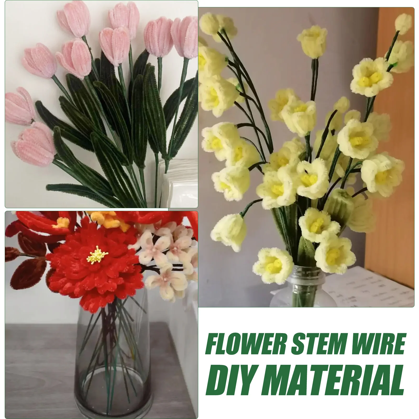 100 Pcs Flower Support For Party Green Stem Material Wedding Decor Metal Wire Flowers Plastic Fake