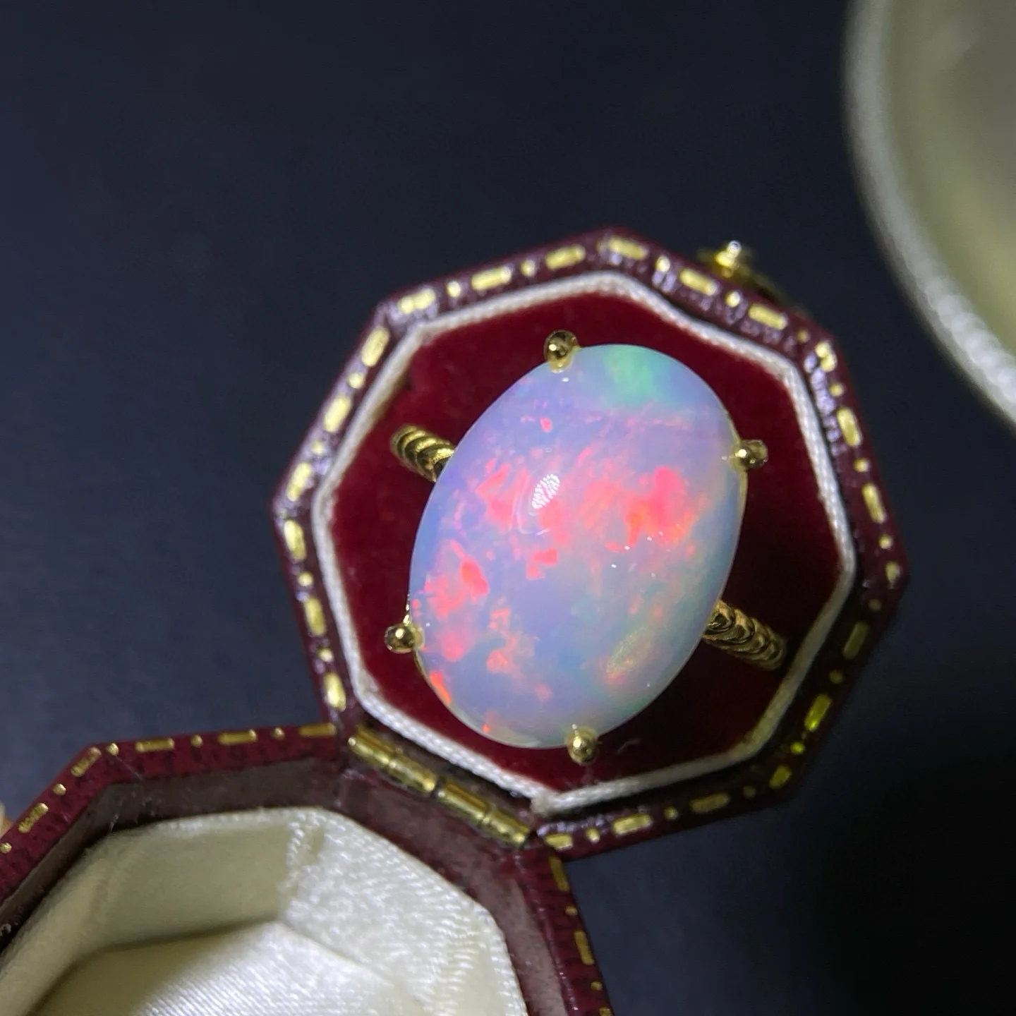 Natural Opal Ring 925 Silver Inlaid Fire Color Good Colorful Jewelry Ring Court Style Large Particle Opal Ring
