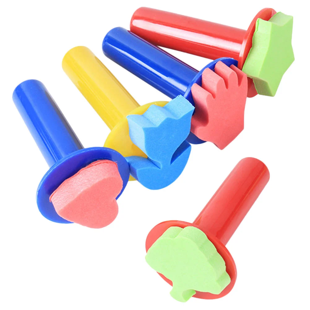 5 Pcs Paint Brush Painting Stamp Child Sponge Plastic Stampers for Kids Drawing Sponges