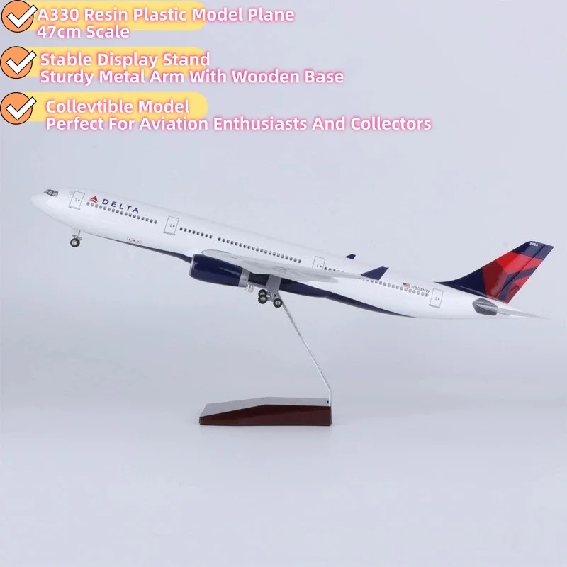 Air-bus A330 Delta Airways Plane Model 47CM 1/135 Scale airplanes Model Diecast Resin With Wheel Collection And Displays