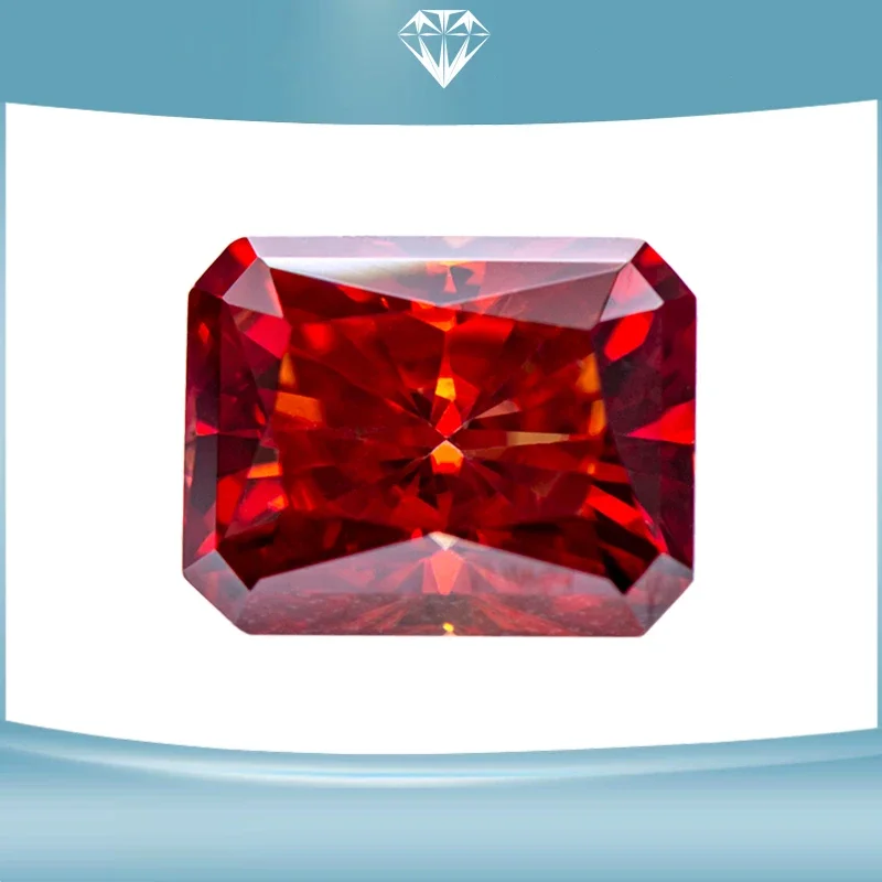 

Moissanite Gemstone Garnet Color Radiant Cut Lab Grown Diamond for Charms Woman DIY Advanced Jewelry Making with GRA Certificate