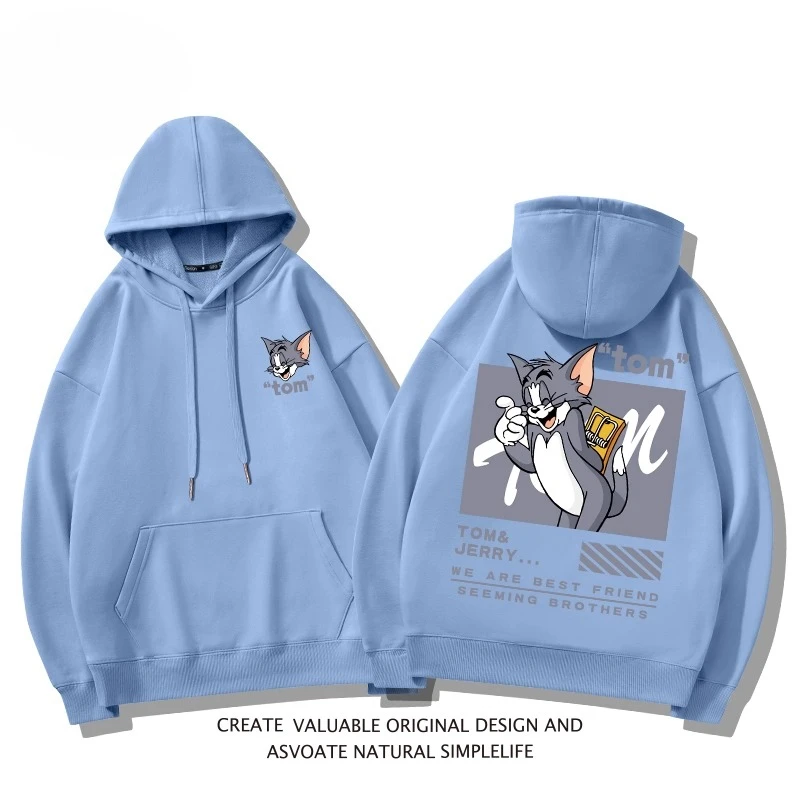 سترة مقنعين توم وجيري طباعة الربيع والخريف زوجين الخريف والشتاء فضفاضة كسول نمط الكرتون معطف أزياء الشارع ارتداء #4