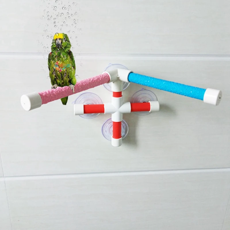 Suction Cup Pet Bird Parrot Bath Shower Stand Platform Pole Double Stick Claw Sharpening Stand Fun Perch