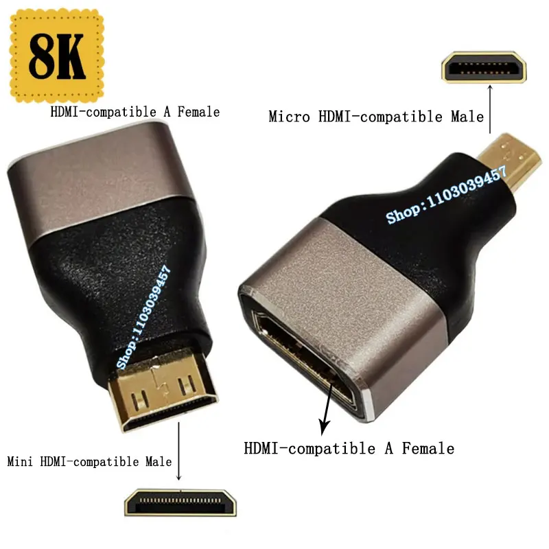 Metal shell HD 2.1V 8K Micro Mini HDMI-Compatible Male to HDMI-Compatible Female HD Adapter Connector Mini Micro HD Adaptor M F