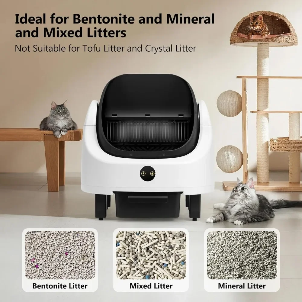

Open-Top Self-Cleaning Cat Litter Box for Multiple Cats | App-Controlled Automatic Cleaner with Safety Sensors