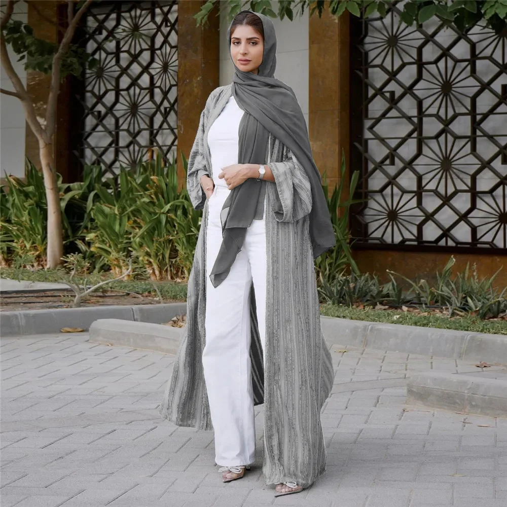 Cardigan tricoté femmes musulman ouvert Abaya dubaï turquie caftan islamique Maxi Robe Eid Jalabiya Robe arabe Robe de soirée Caftan Robe