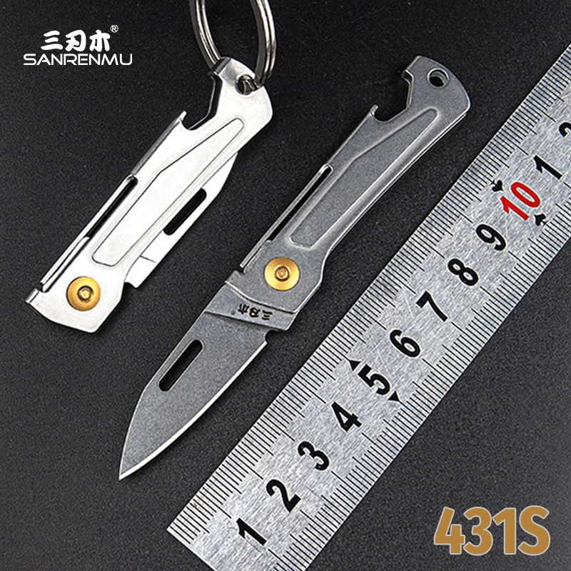 SANRENMU 431S Folding pocket knife 12C27 blade Portable EDC outdoor camping bottle opener  Keychain hole knife