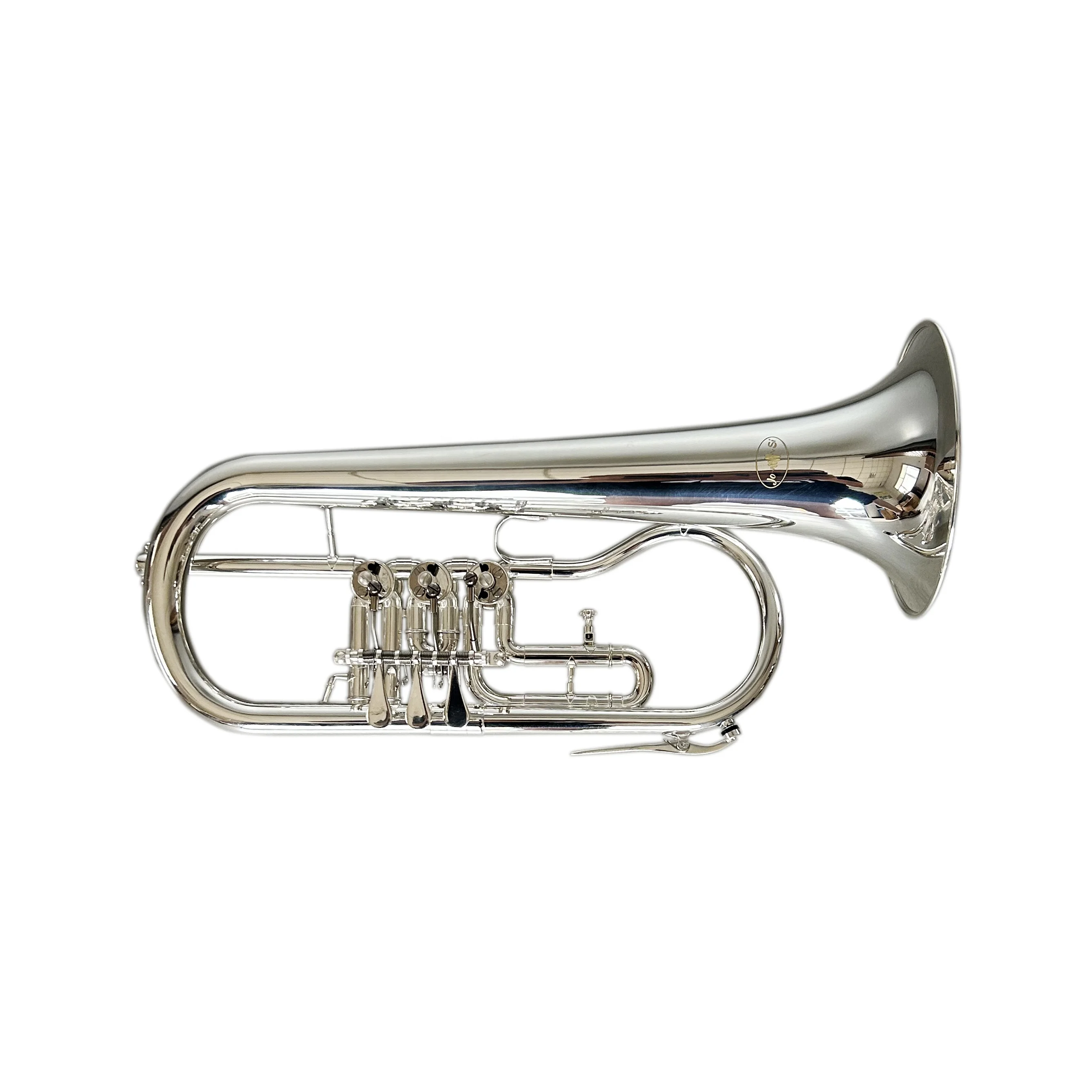 Picture 3: Flugelhorn OEM Rotary Piston Brass Trumpet With Silver Surface BB Tone Wind Instrument Customized