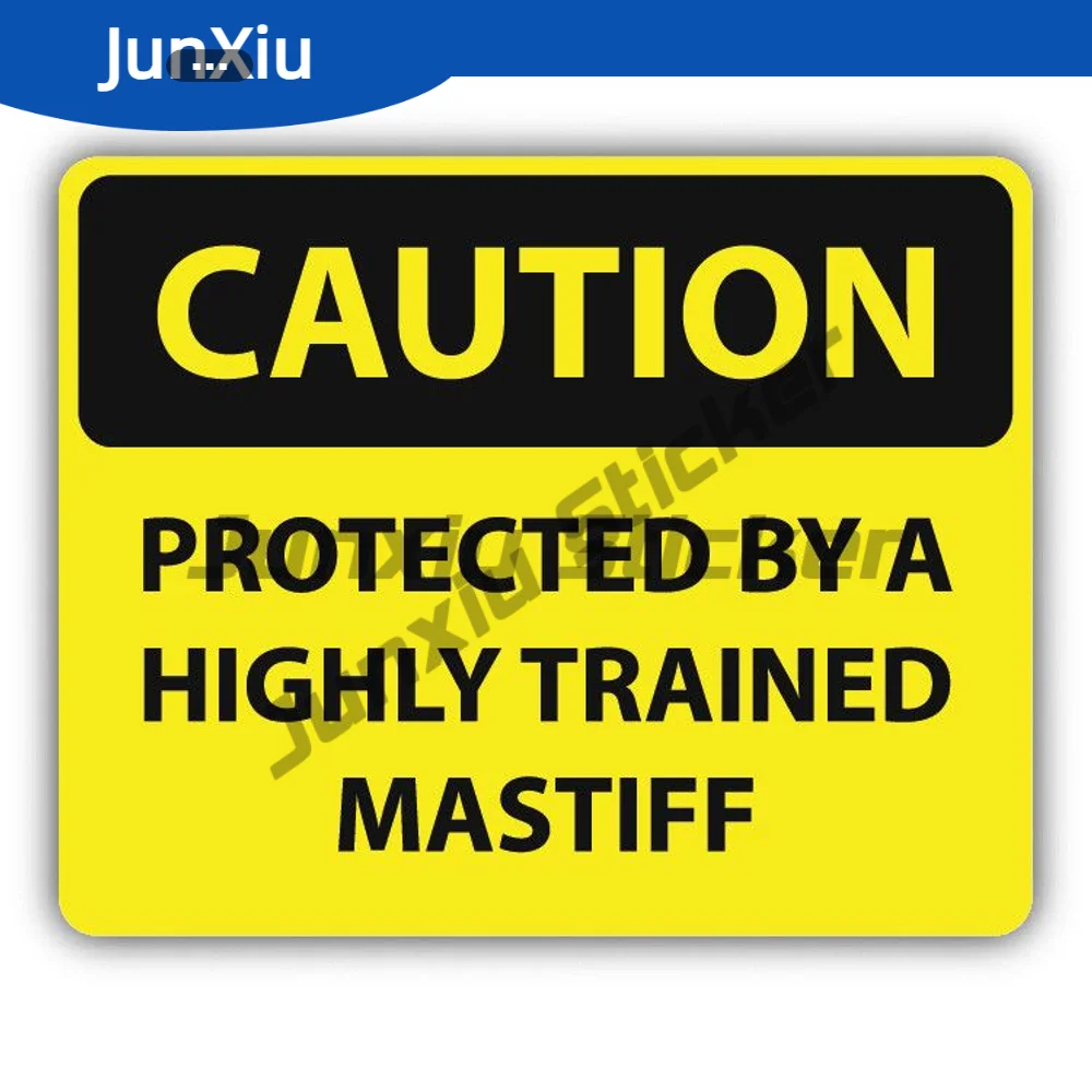 

Caution Protected By Trained Mastiff Sign Sticker Decor Waterproof Accessories For Car Suv Window Motorcycle Bumper Truck Bumper