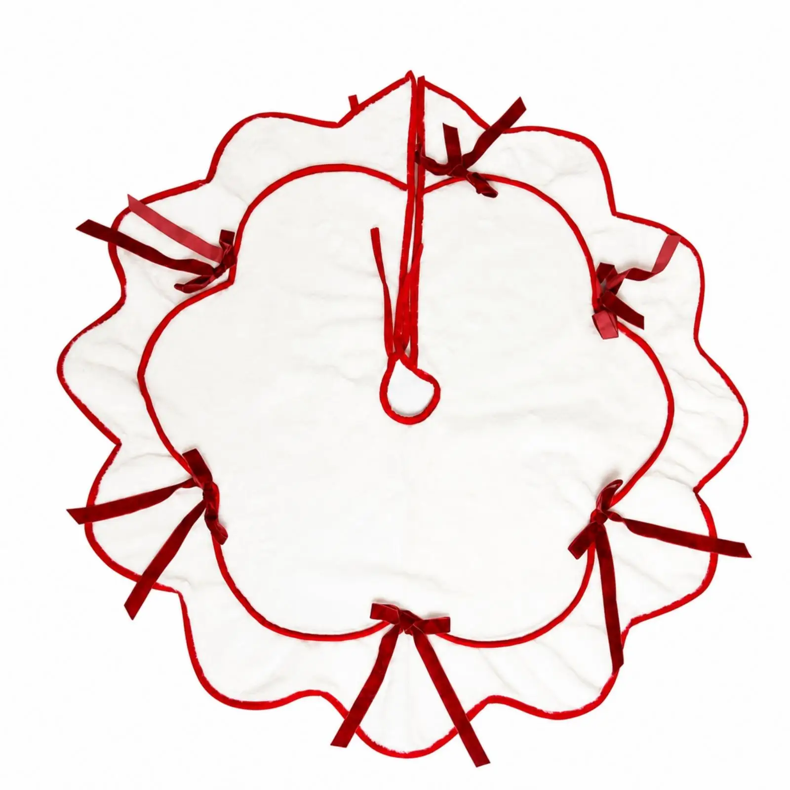 Festive Plush Tree Skirt for Christmas Base Cover with Wavy Edge Ribbon Ties for Holiday Tree Stand Floor Protector Mat