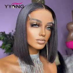 Yyong 250% Brazilian Straight Short Bob Wig Lace Frontal Wigs For Women Pre Plucked Transparent Lace Front Remy Human Hair Wigs