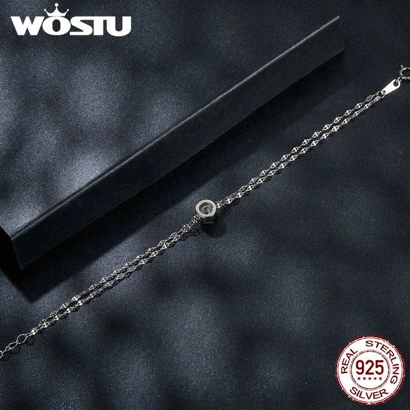 WOSTU 5MM 0.5CT Moissanite Double Layer Chain Bracelet Women 925 Sterling Silver Wedding Link Bracelets GRA Certified Jewelry