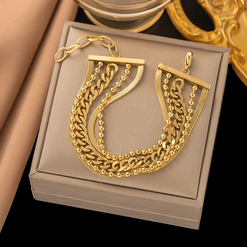 Fashion Multi-layer Vintage Titanium Steel Chain Bracelet, Irregular Punk Style Metal Wrist Jewelry for Women