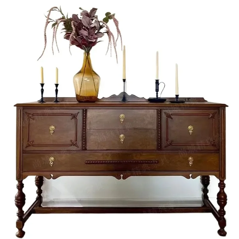 

French medieval style solid wood home entrance cabinet, living room partition cabinet, locker integrated against the wall