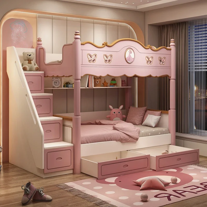 

Bedroom Furniture Loft Bed Home 150x190cm With Desk Stairs Bunk With Desk Under Modern Style Bunk Bed With Slide Household Solid