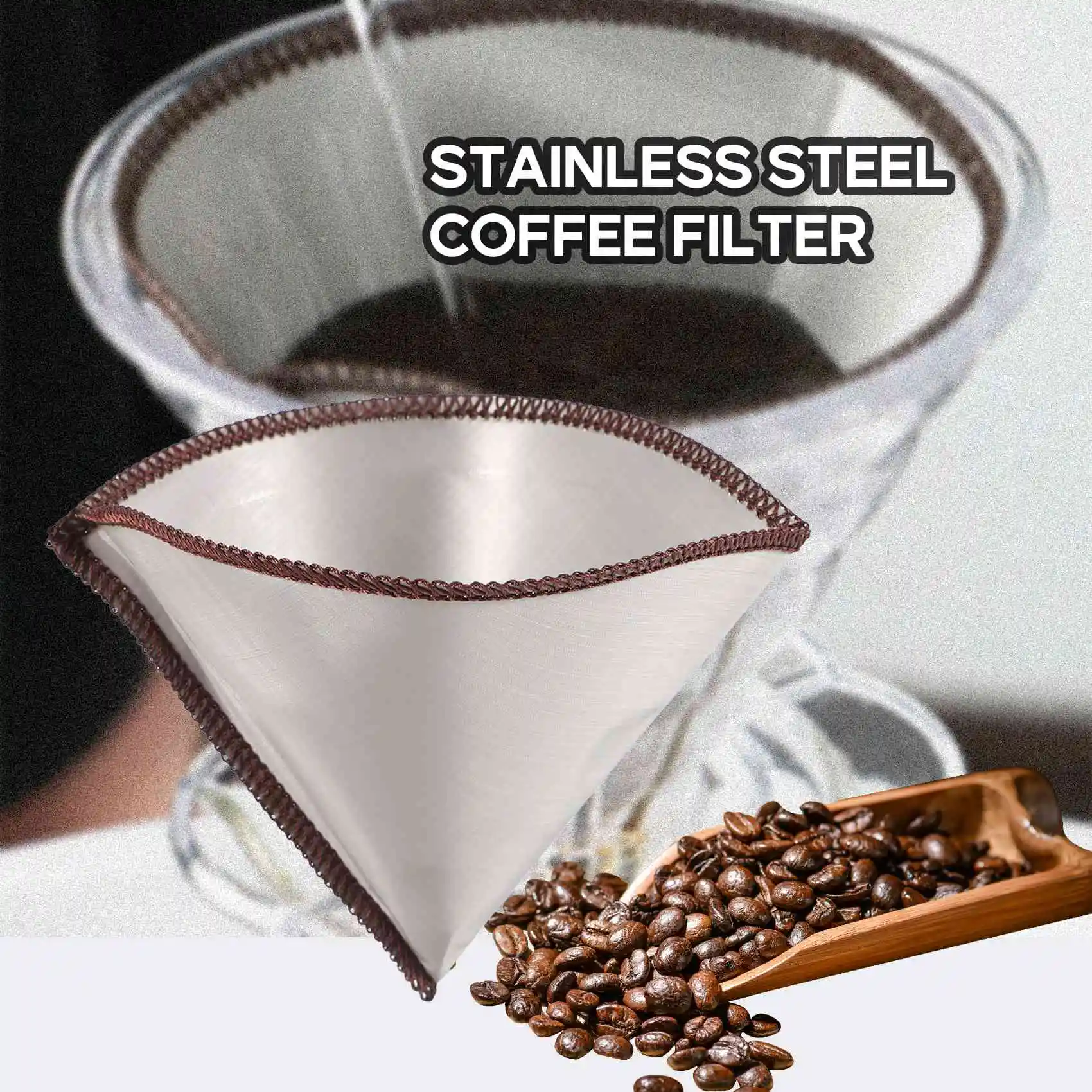 Reusable Pour over Coffee Filter Mesh Paperless Coffee Filter Stainless Steel Cone Filter 3 To 4 Cup Coffee Drip Filter