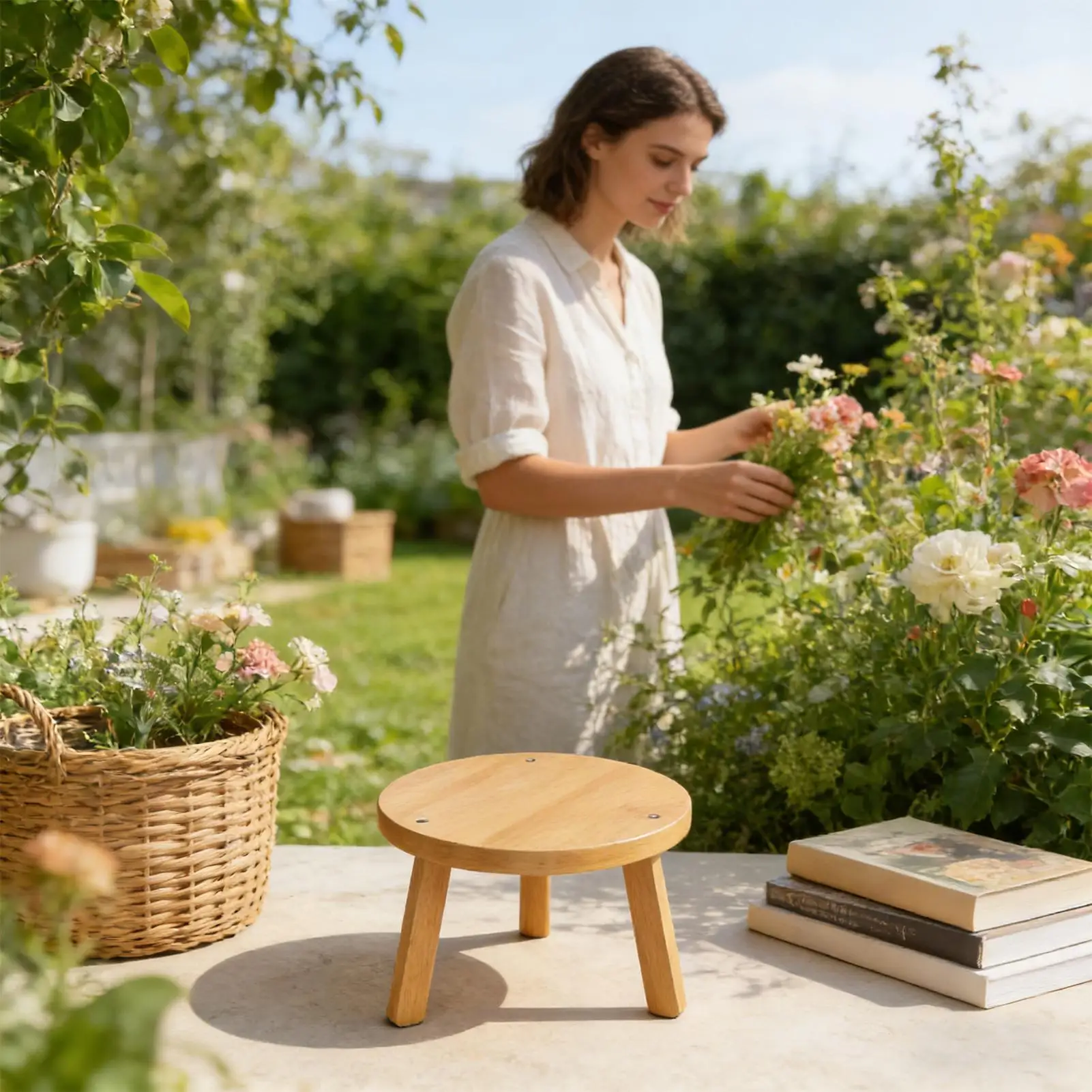 

Wooden Plant Stool Round Riser Pedestal For Flower Wood Plant Pedestal For Indoor Windowsill Bedroom Living Room Outdoor Garden