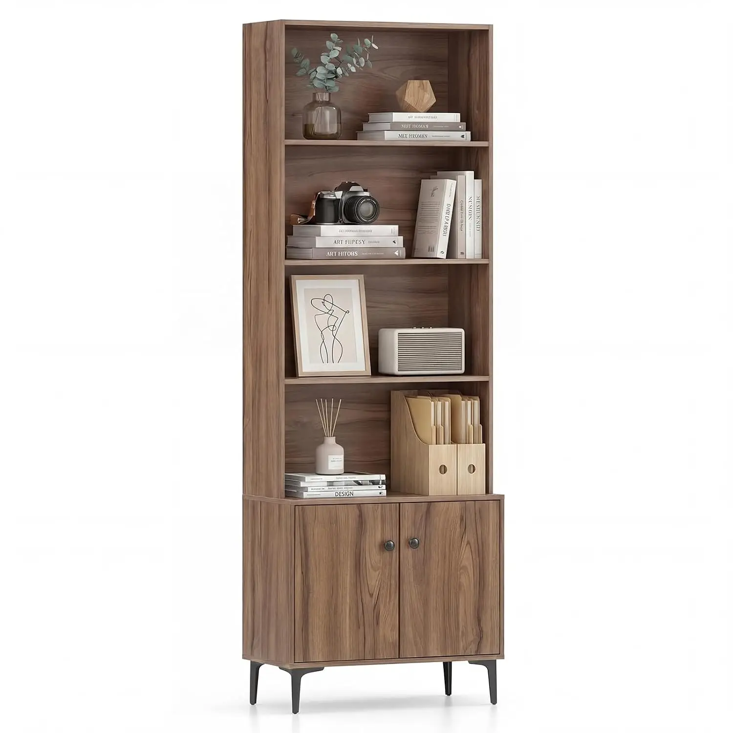 68.5" Tall Bookcases and Bookshelves with 2 Doors, Floor Standing 5 Tier Bookshelf Display Shelves, Bookcase with, Customized