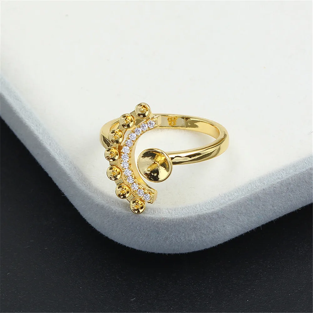 Domestic 14k Gold Color Retention Exquisite Multi Bead Open Ring Zircon Pearl Empty Bracket Adjustable DIY Accessories