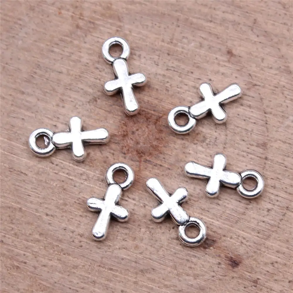 WYSIWYG 40 sztuk 10x6mm Charms krzyż Charms do tworzenia biżuterii DIY komponenty do biżuterii antyczne srebro kolor stop Charms wisiorek