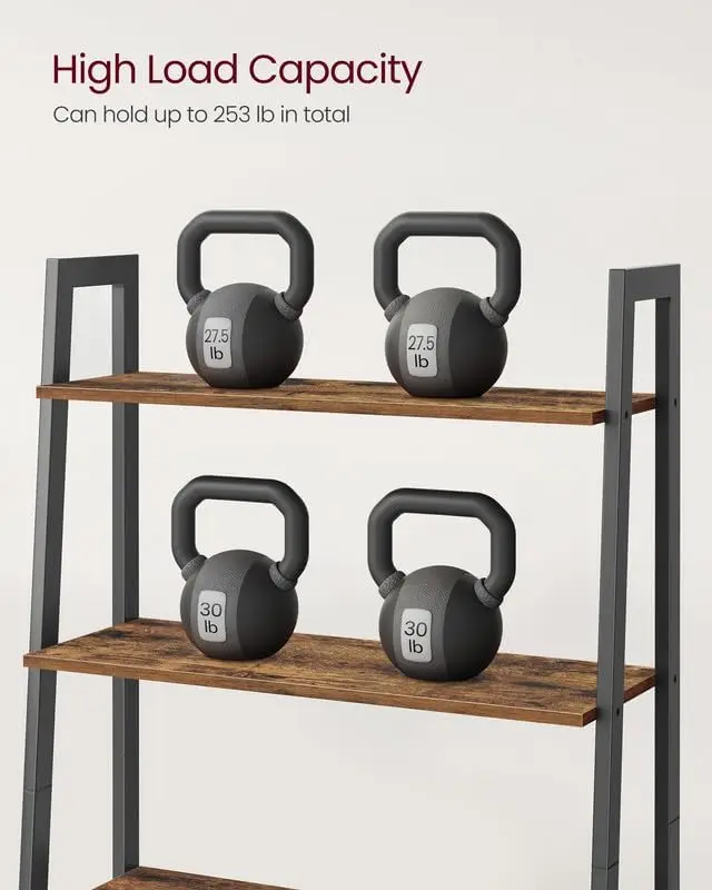 Ladder Shelf, 4-Tier Bookshelf, Storage Rack, Bookcase with Steel Frame, for Living Room, Home Office, Kitchen, Bedroom