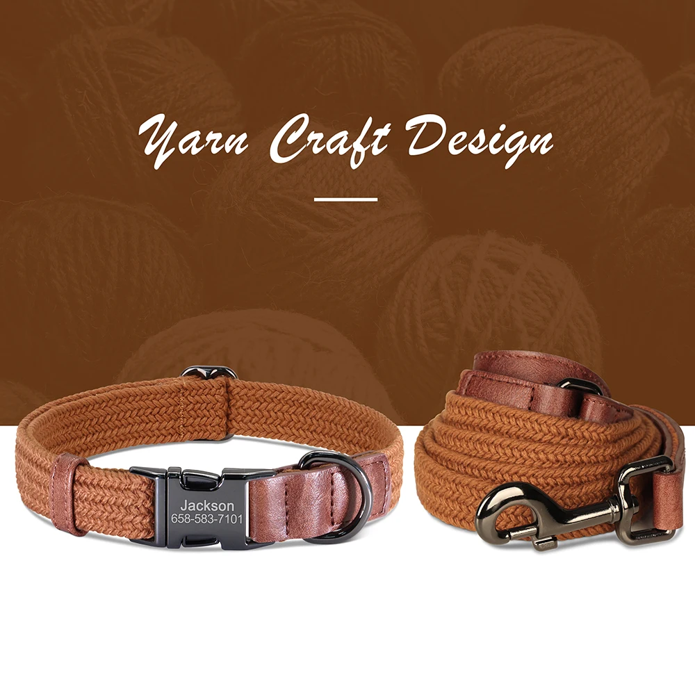 Retro Dog Collar Leash Set Custom Nylon Dog Collars With Walking Lead Rope Adjustable Pet Necklace For Small Large Dogs Durable_voghion.com