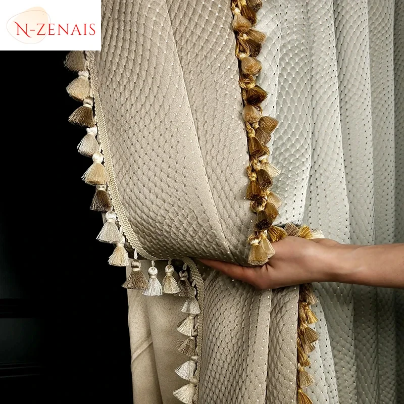

High End Customized Snakeskin Texture Cream White Jacquard Curtains for Living Room Bedroom French Window Balcony Villa