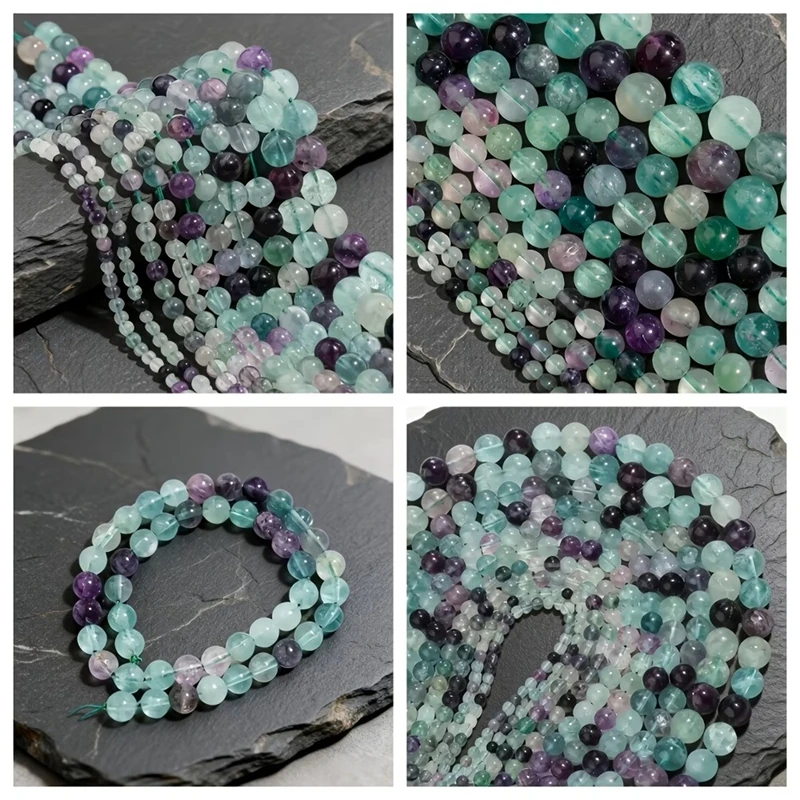 Natural Stone Beads 4 6 8 10mm Green Fluorite Round Loose Spacer Gemstone Beads for Jewelry Making DIY Bracelet Accessories view 2