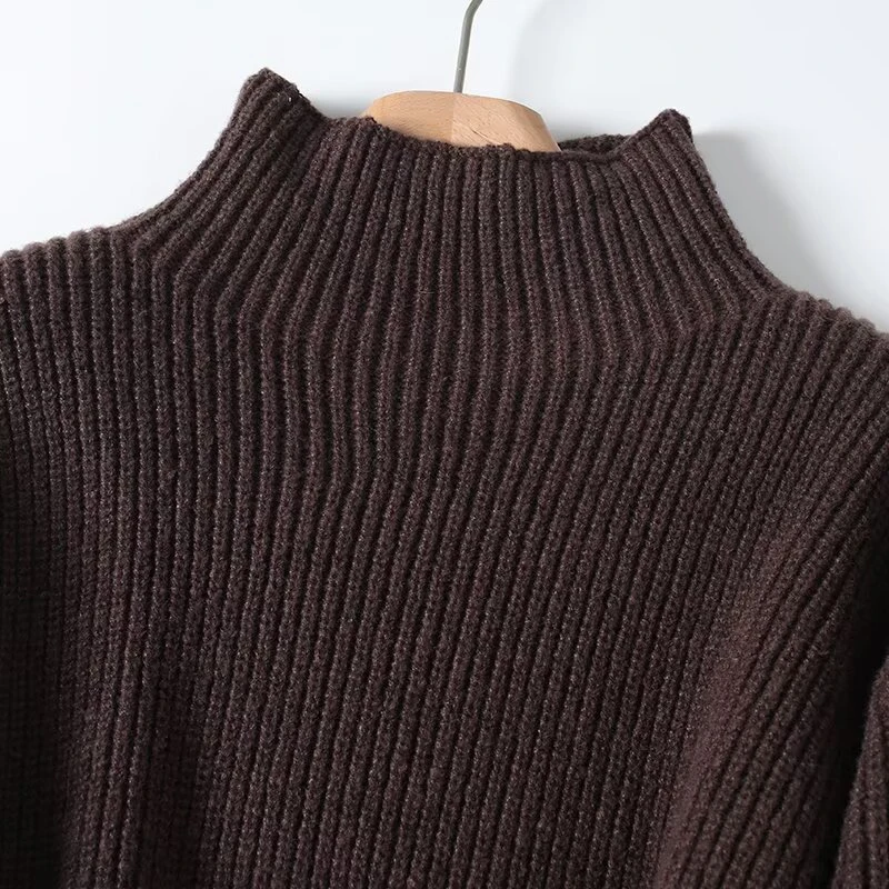 YENKYE 2025 Jerséis de punto de manga larga con cuello alto informal para mujer Suéteres de otoño e invierno