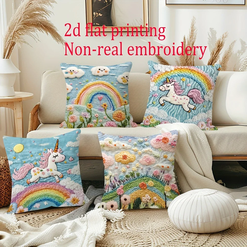 Fundas de almohada de unicornio y arcoíris: decoración mágica y colorida, funda de cojín para sofá, decoración de la habitación