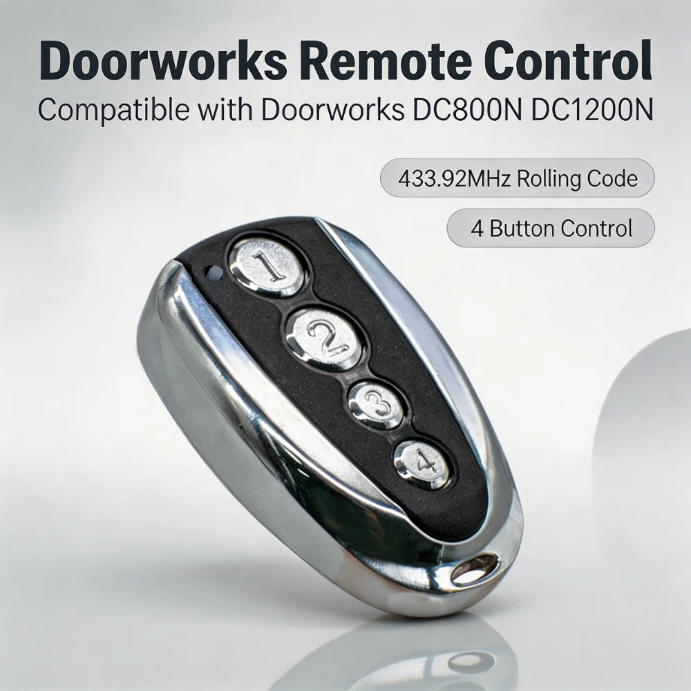 Compatible with Doorworks DC800N/DC1200N 433.92MHz Rolling Code 4 Button Garage Door Remote Control