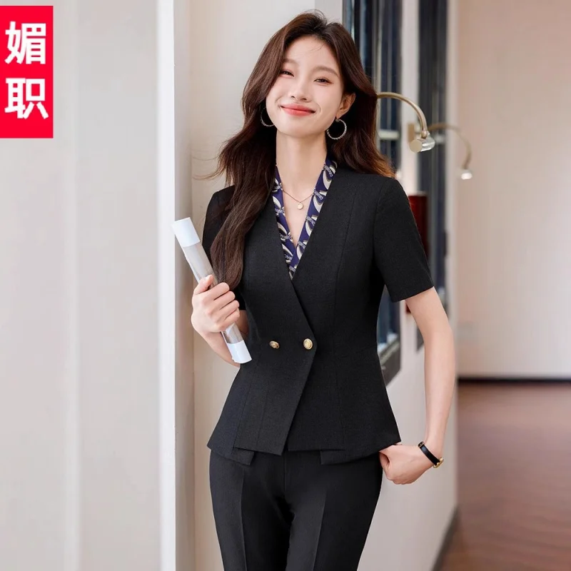 Professional Suit Set for Women, Summer Short Sleeve, Beauty Salon, Hotel Reception, Sales Office, Customer Service Workwear