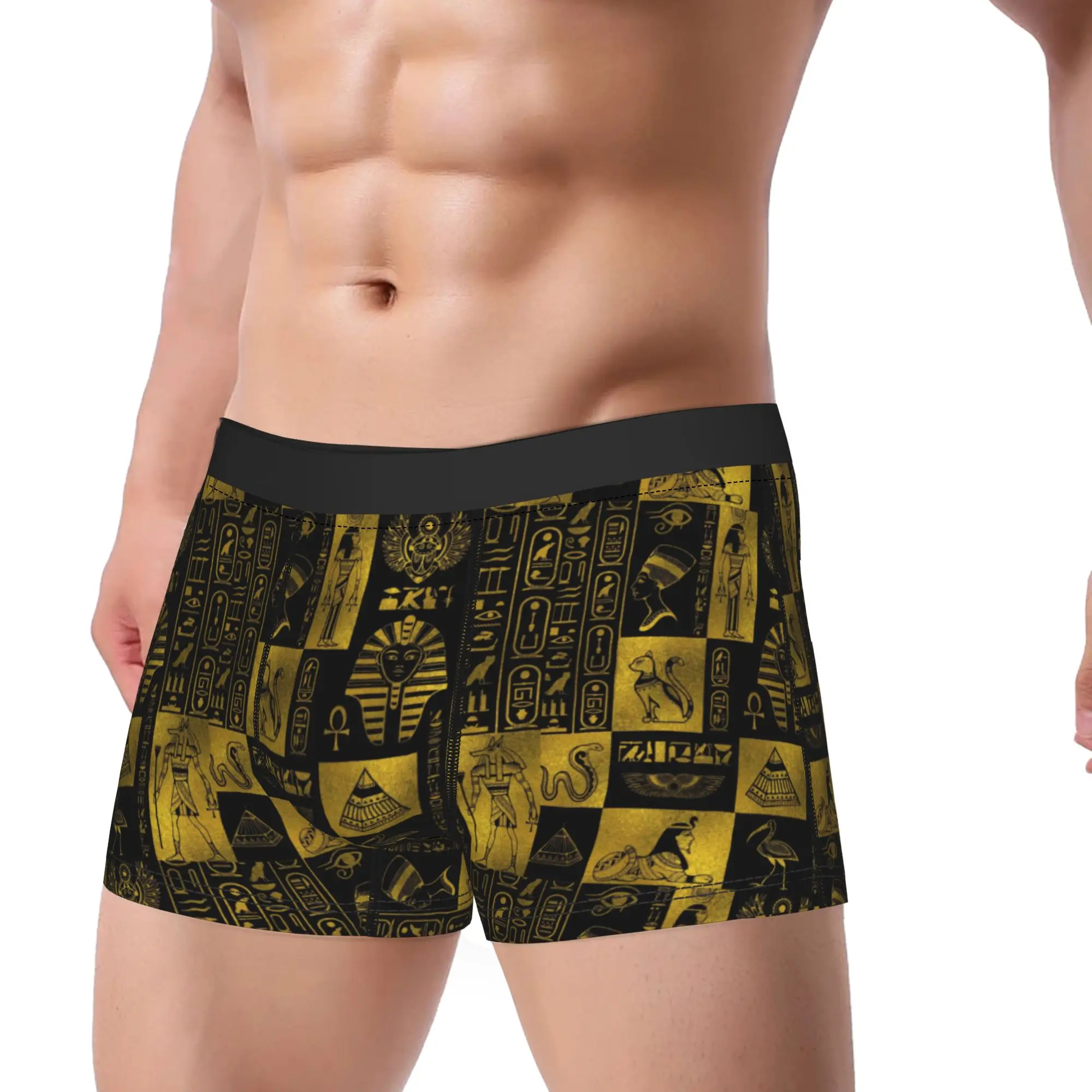 

Men Boxer Briefs Shorts Panties Egyptian Gold Hieroglyphs Soft Underwear Ancient Egypt Male Novelty Plus Size Underpants