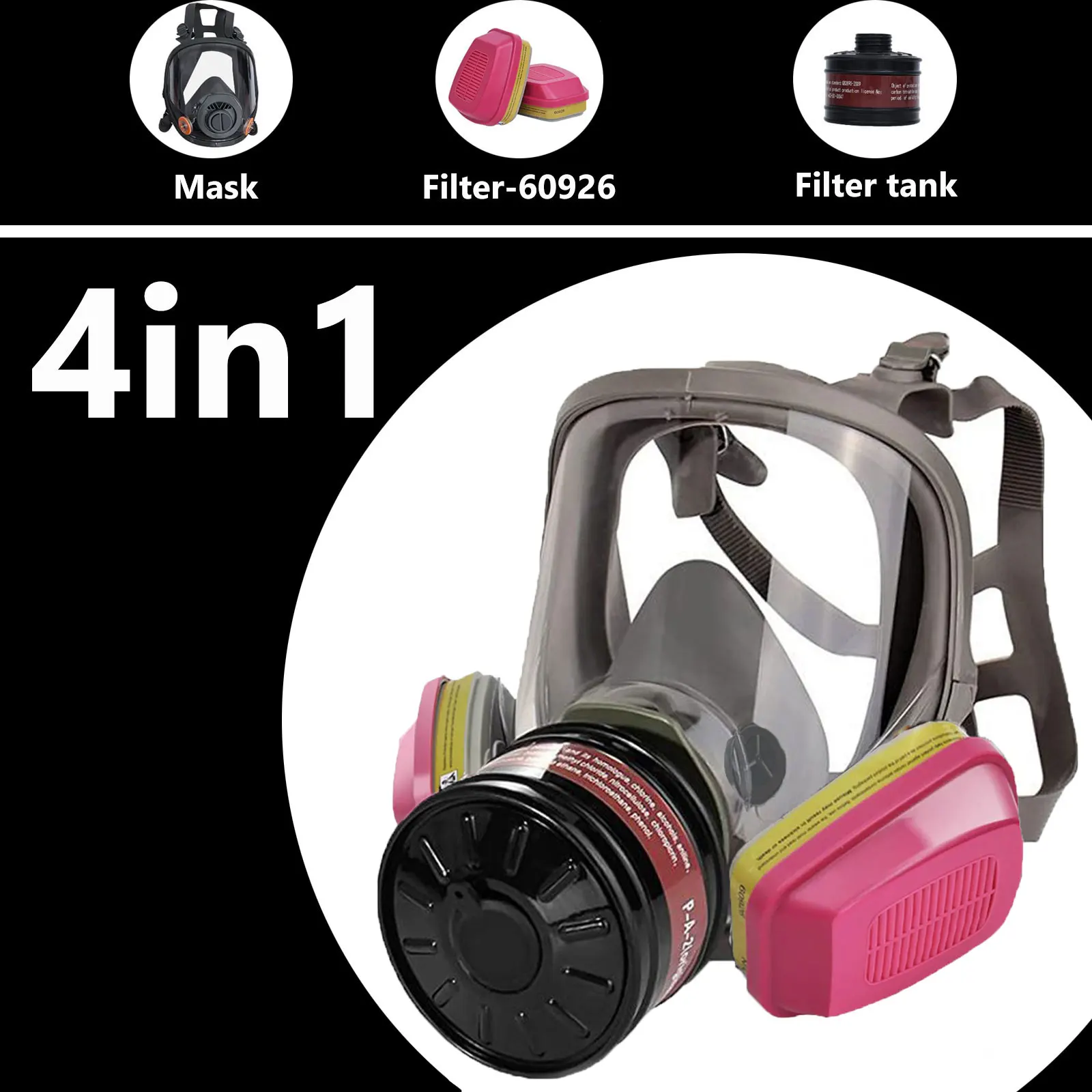 

Survival Gas Mask with 40mm Activated Carbon Filter Full Face Respirator Nuclear Chemical Protection 60926 Filter Included