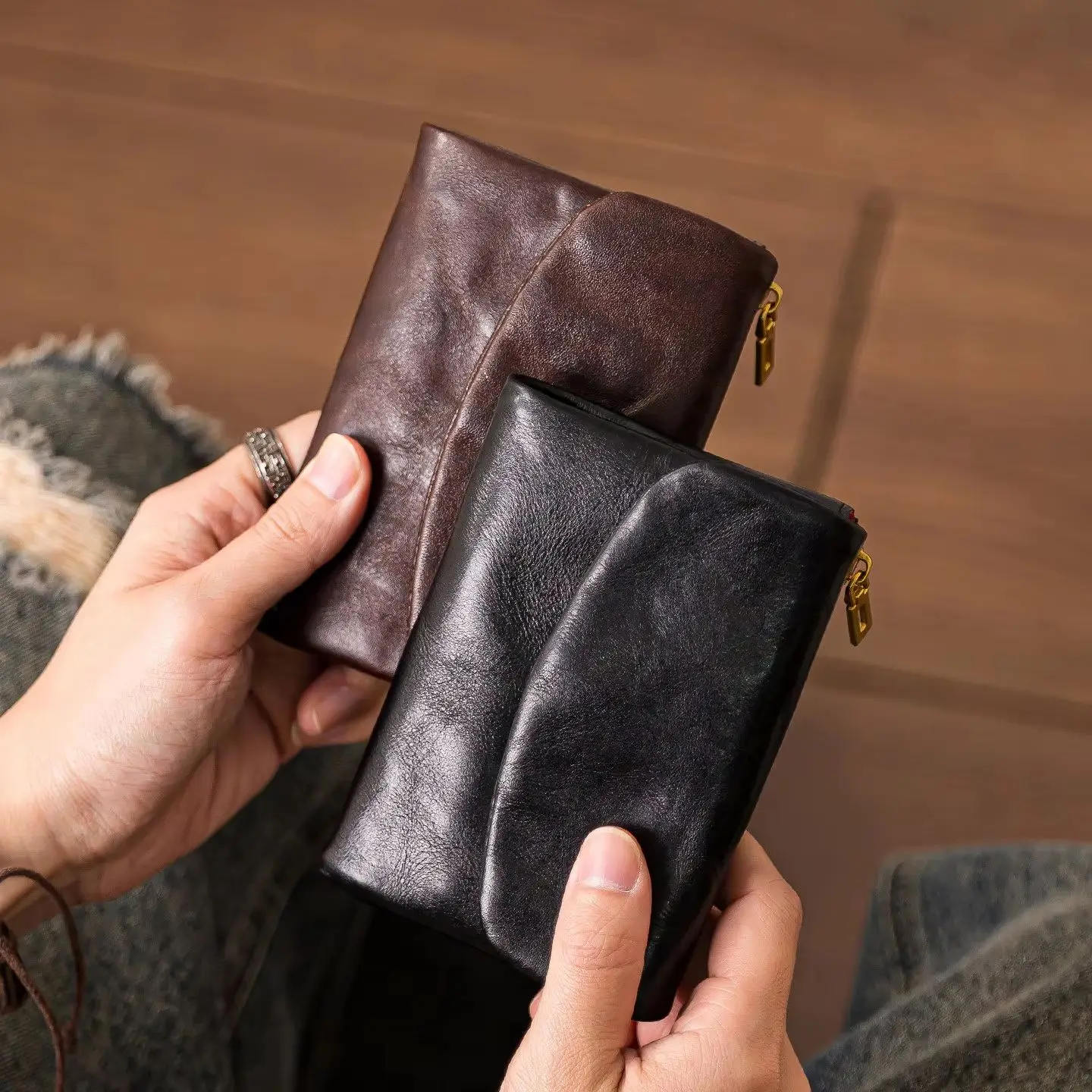 PNDME fashion designer handmade vegetable tanned cowhide women's wallet vintage luxury soft genuine leather ID multi-card purse
