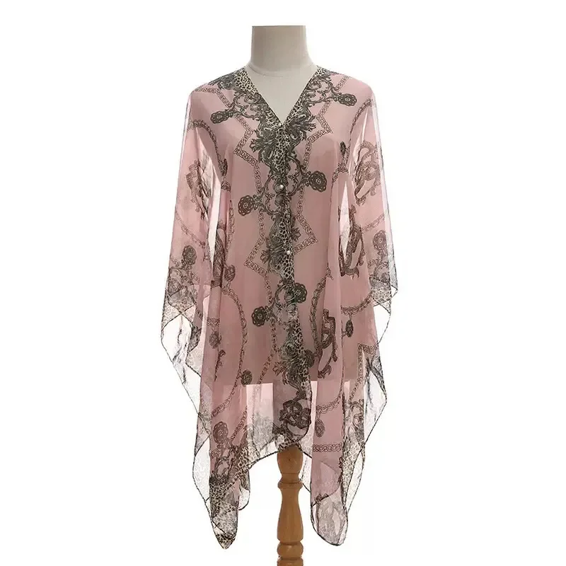 Summer Hot Selling Silk Scarf Women's Chiffon Chain Printed Beach Towel High-end Western-style Sunshade and Sun Protection Shawl