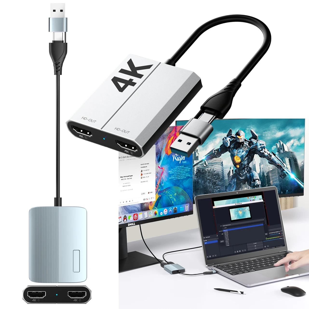 

USB Type-C to Dual HDMI-compatible Adapter 4K 1080P for Laptop PC Extended Two Monitors, Compatible with MacOS10.15 Windows10/11