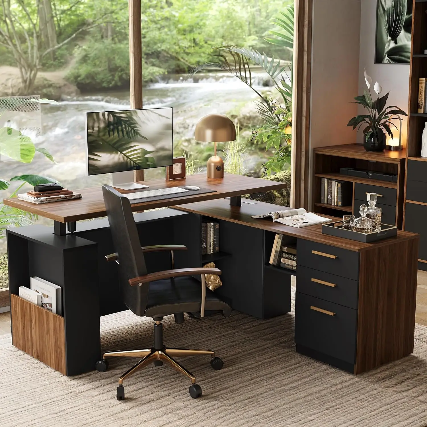 L Shaped Standing Desk with File Drawers, 1.18