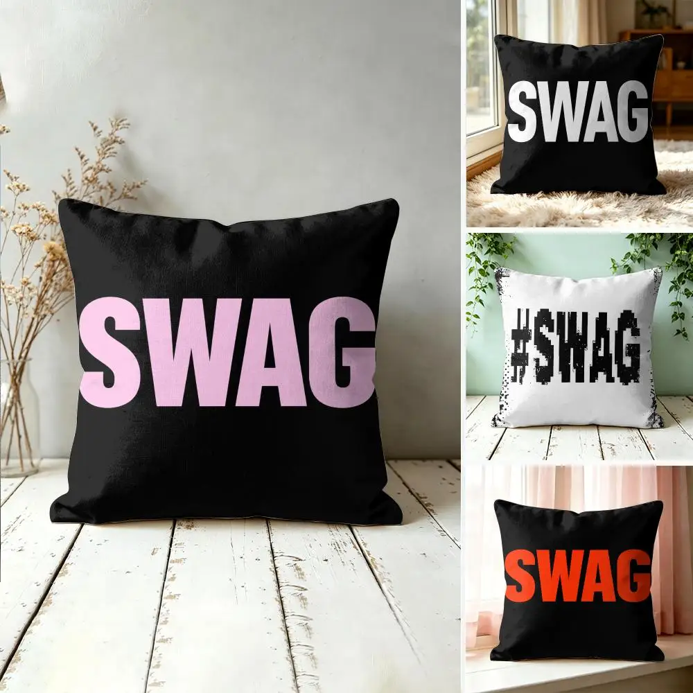 Trendy Swag Text Typography Cushion Cover Plush Fabric Soft Double-Sided Printed Sofa Warm Winter Home Gift Pillow Cover