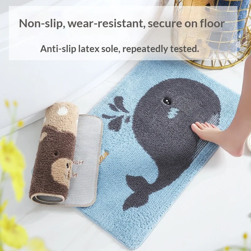 Cartoon Entrance Door Mat Absorbent Anti-Slip Floor Rug for Home Entrance Bathroom Ideal Door Pad with Water Drainage Feature