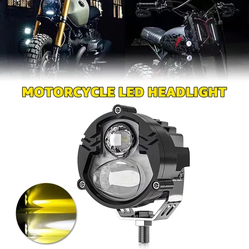 2Pcs Motorcycle Led Headlight Dual Color Laser Spotlight Fog Lamp Motorcycle Scooter Car Pickup Trucks Off-Road Vehicles