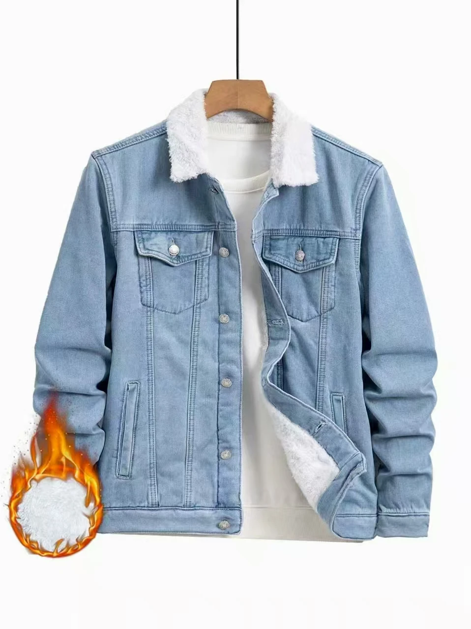 

Pop New Style Men's High-Quality Winter Denim Warm Jacket - Collared, Thickened With Fur Collar