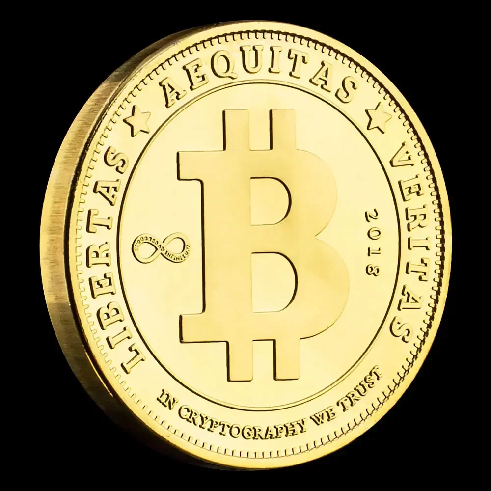 Golden Plated Commemorative Coins Special Gift Libertas Aequitas Veritas Bitcoin Crypto Currency Souvenir Coin